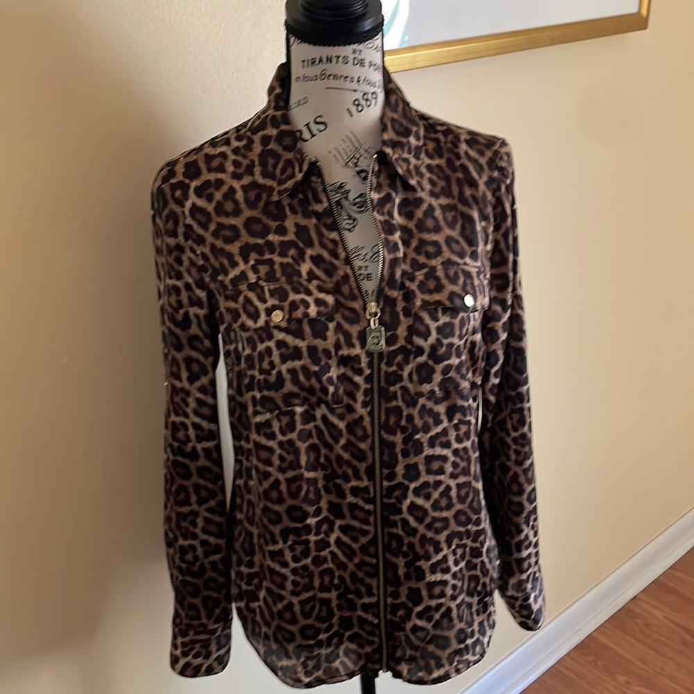 🛒 CLEARANCE Leopard Print Zip-up blouse, Michael Micheal Kors - Small